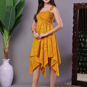 Women's Multicolor Abstract Print Cotton Handkerchief Hem Dress Midi Dresses