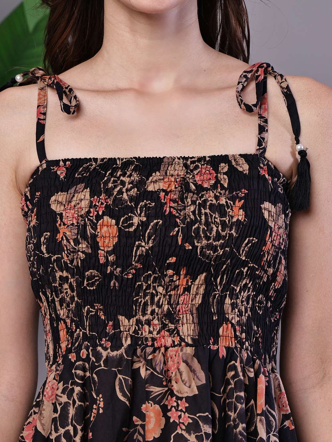 Women's Black Floral Print Cotton Handkerchief Hem Dress Midi Dresses - Image 5