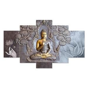 Set of Five Gautam Buddha 3D Wall Painting with Frame for Home Decoration (75 X 43 CM)(Multicolor)