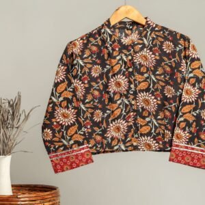 Artisan-Made Block Print Cotton for Ladies ? Ethnic Floral Print Top with Long Sleeves