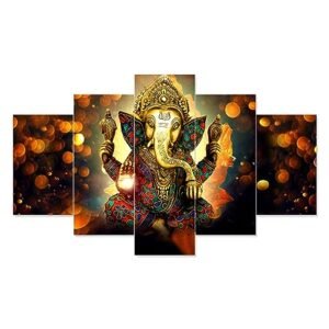 Set Of 5 Ganesha Ganesh Ji Religious Framed Wall Paintings For Home Decorations, Living Room, Hall, Office, Gifting, Big Size Wall Décor (75 X 43 CM) CG2
