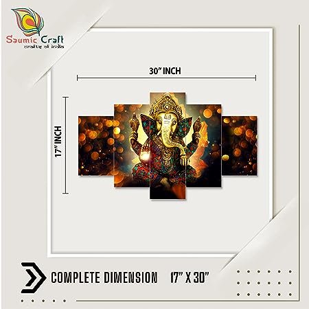 Set Of 5 Ganesha Ganesh Ji Religious Framed Wall Paintings For Home Decorations, Living Room, Hall, Office, Gifting, Big Size Wall Décor (75 X 43 CM) CG2 - Image 4