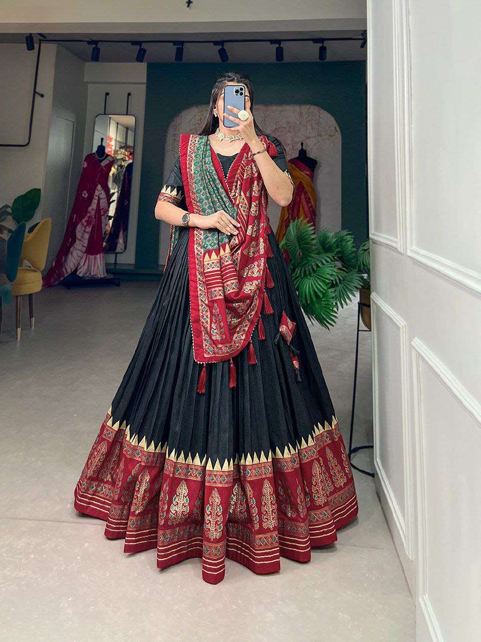 Women's Stitched Ethnic Lehenga Choli with Zari Border & Contrast Dupatta - Image 2