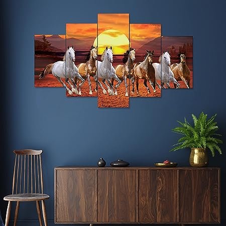 Set of Five Seven Running Horses Vastu Framed Wall Painting Scenery for Wall Decoration Living Room Bed Room Home Decor Office (75 X 43 CM) H8 - Image 5