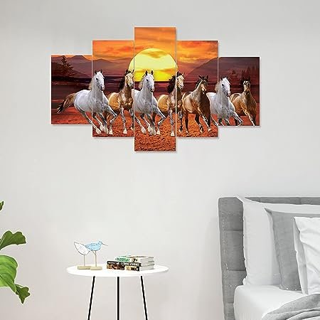 Set of Five Seven Running Horses Vastu Framed Wall Painting Scenery for Wall Decoration Living Room Bed Room Home Decor Office (75 X 43 CM) H8 - Image 2