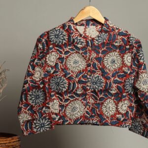 Hand-Crafted Block Print Cotton for Ladies ? Ethnic Floral Print Top with Long Sleeves