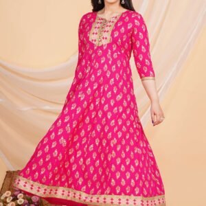 Women's Rayon Print Anarkali Short Kurti Gown