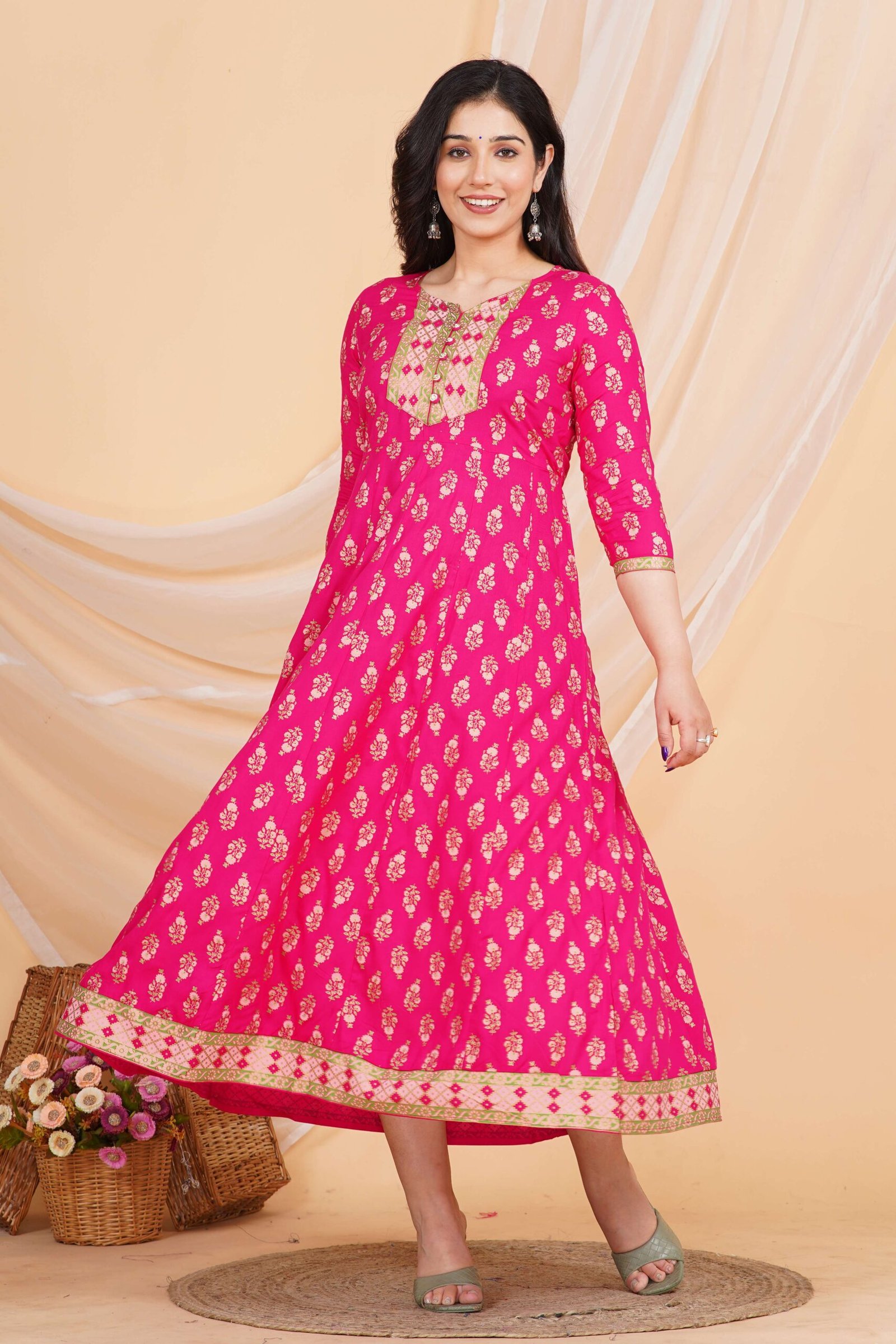 Women's Rayon Print Anarkali Short Kurti Gown