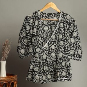 Artisan-Made Block Print Cotton for Ladies ? Ethnic Floral Print Top with Long Sleeves