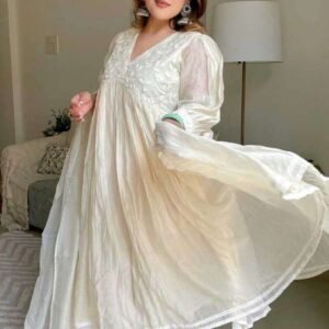 Women's Chanderi Silk Embroidered Anarkali Kurti With Pant & Dupatta