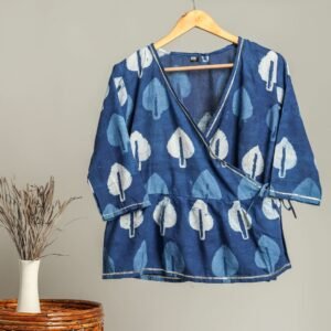 Hand-Crafted Block Print Cotton for Ladies ? Ethnic Floral Print Top with Long Sleeves