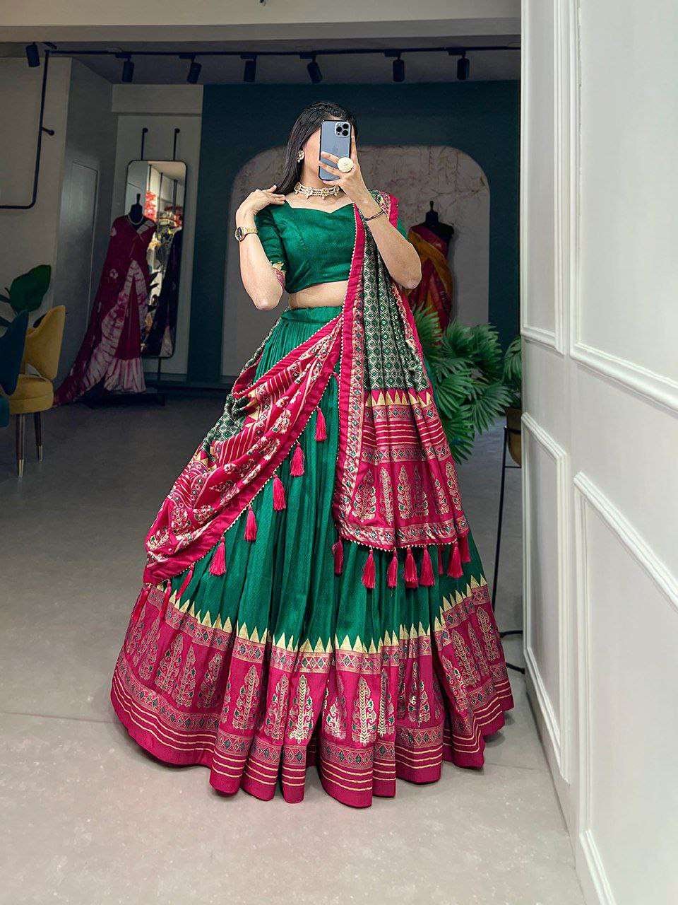 Women's Stitched Ethnic Lehenga Choli with Zari Border & Contrast Dupatta - Image 6
