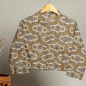 Hand-Crafted Block Print Cotton for Ladies ? Ethnic Floral Print Top with Long Sleeves