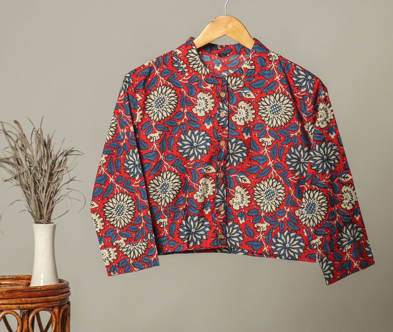 Artisan-Made Block Print Cotton for Ladies ? Ethnic Floral Print Top with Long Sleeves