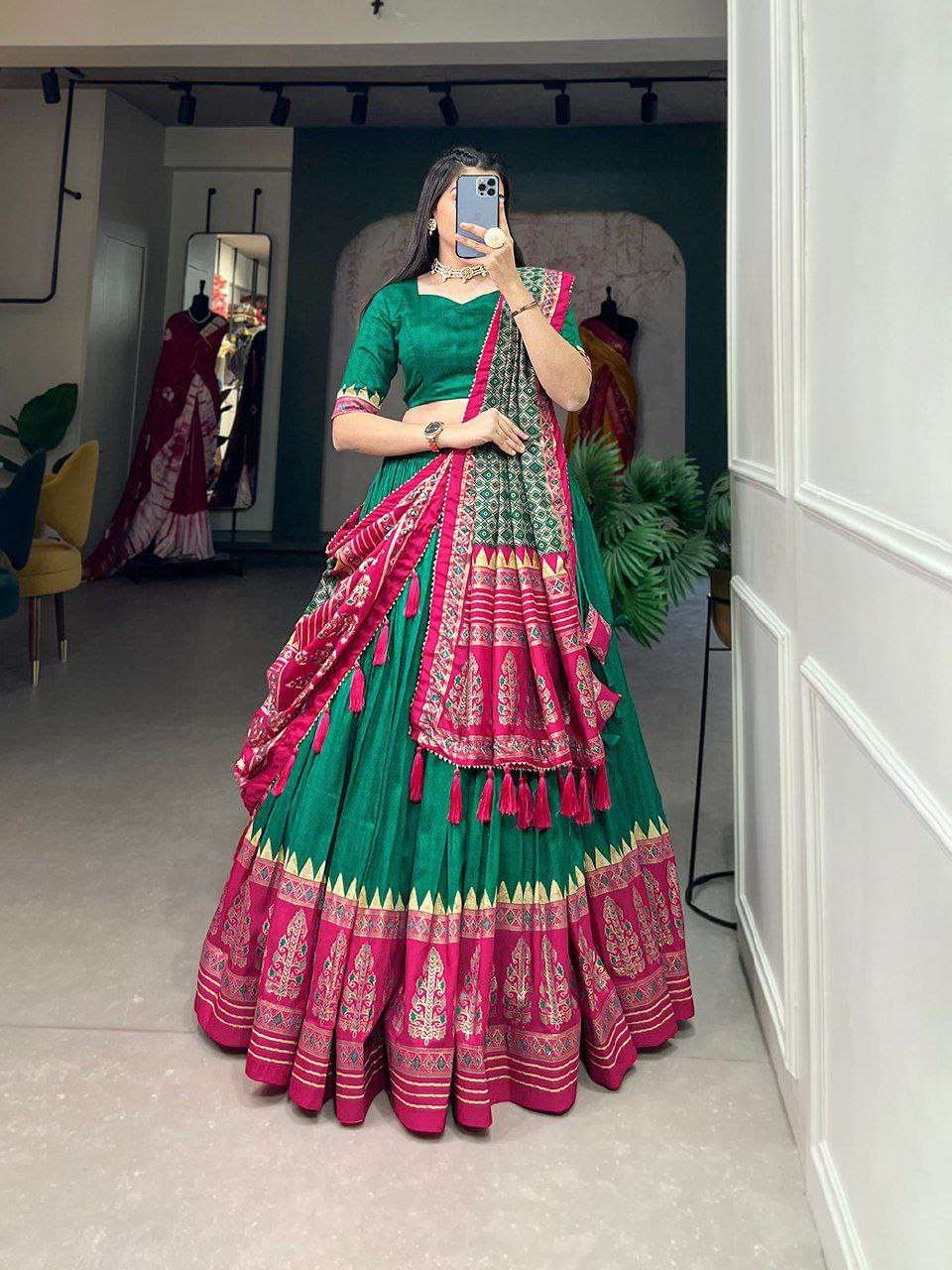 Women's Stitched Ethnic Lehenga Choli with Zari Border & Contrast Dupatta - Image 8