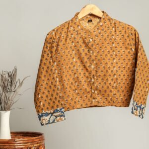 Artisan-Made Block Print Cotton for Ladies ? Ethnic Floral Print Top with Long Sleeves