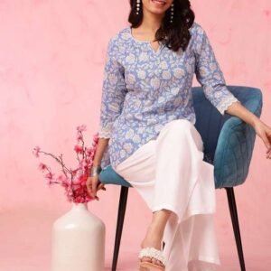 Women's Rayon Floral Print Straight Short Kurti Set