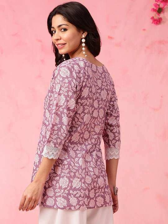 Women's Rayon Floral Print Straight Short Kurti Set - Image 4