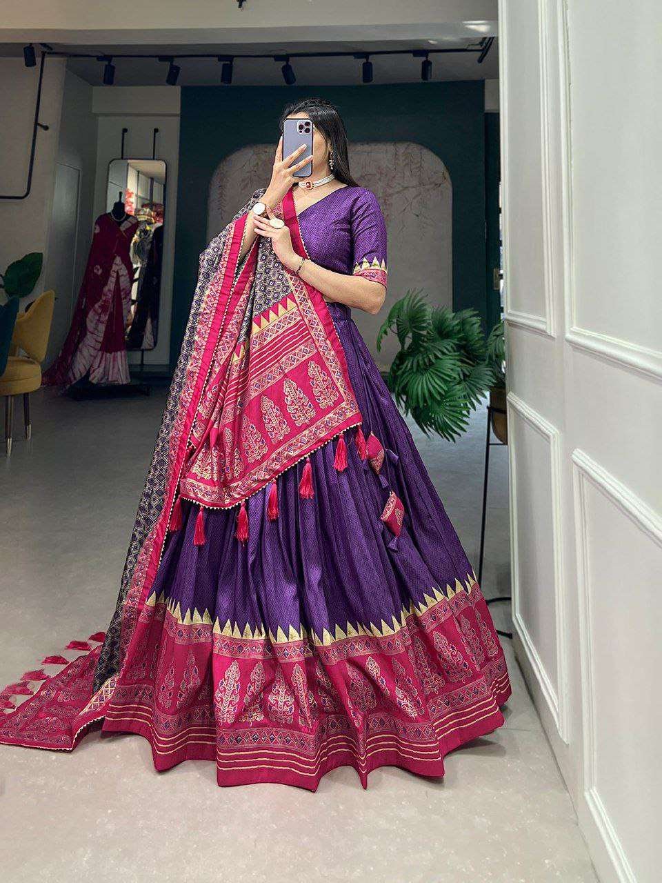 Women's Stitched Ethnic Lehenga Choli with Zari Border & Contrast Dupatta - Image 5