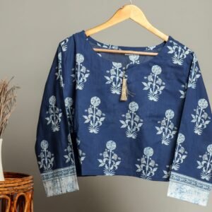 Artisan-Made Block Print Cotton for Ladies ? Ethnic Floral Print Top with Long Sleeves