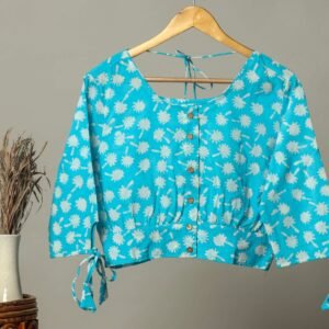 Artisan-Made Block Print Cotton for Ladies ? Ethnic Floral Print Top with Long Sleeves