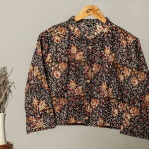 Artisan-Made Block Print Cotton for Ladies ? Ethnic Floral Print Top with Long Sleeves