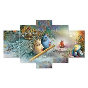 Set Of Five Radha Krishna Ji Religious Framed Paintings For Wall Decoration Home Decorations, Big Size (75 X 43 CM) K3(Multicolor)