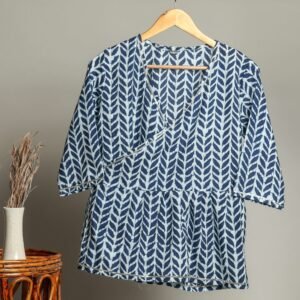 Artisan-Made Block Print Cotton for Ladies ? Ethnic Floral Print Top with Long Sleeves