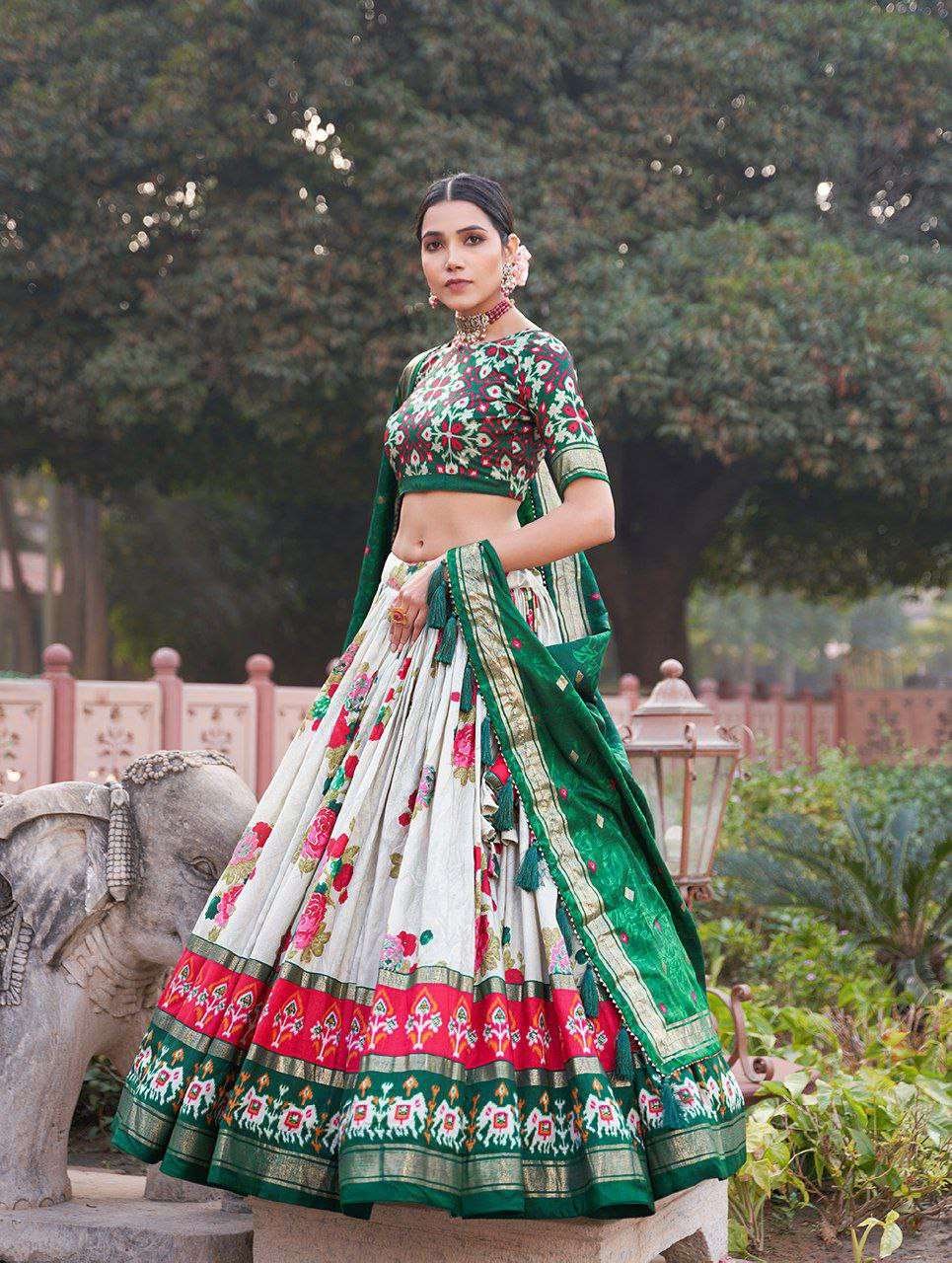 Women's Patola Print Tussar Silk Lehenga Choli Dupatta Set - Image 8