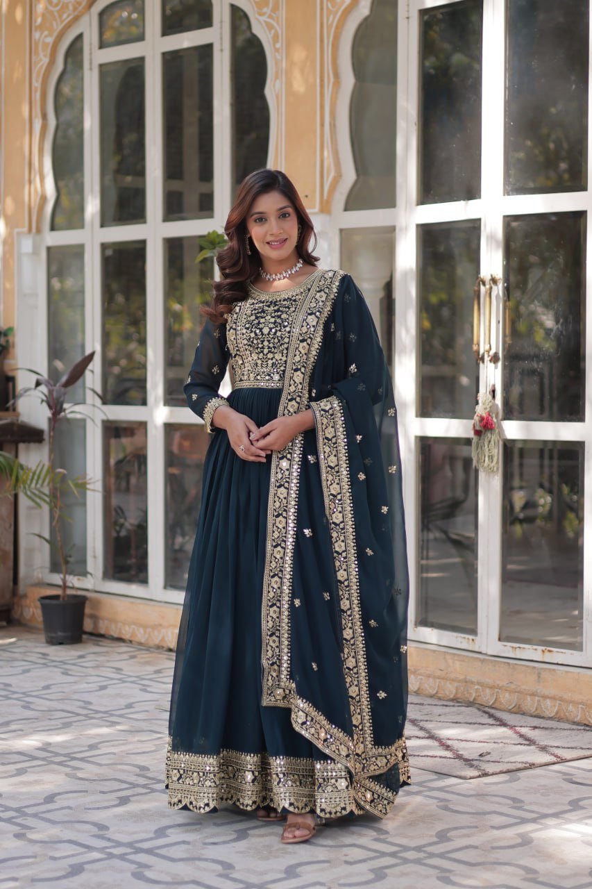 Women's Plush Plum Velvet Anarkali Gown with Heavy Gold Zari & Sequin Embroidery – Great for Weddings & Grand Festivities - Image 14