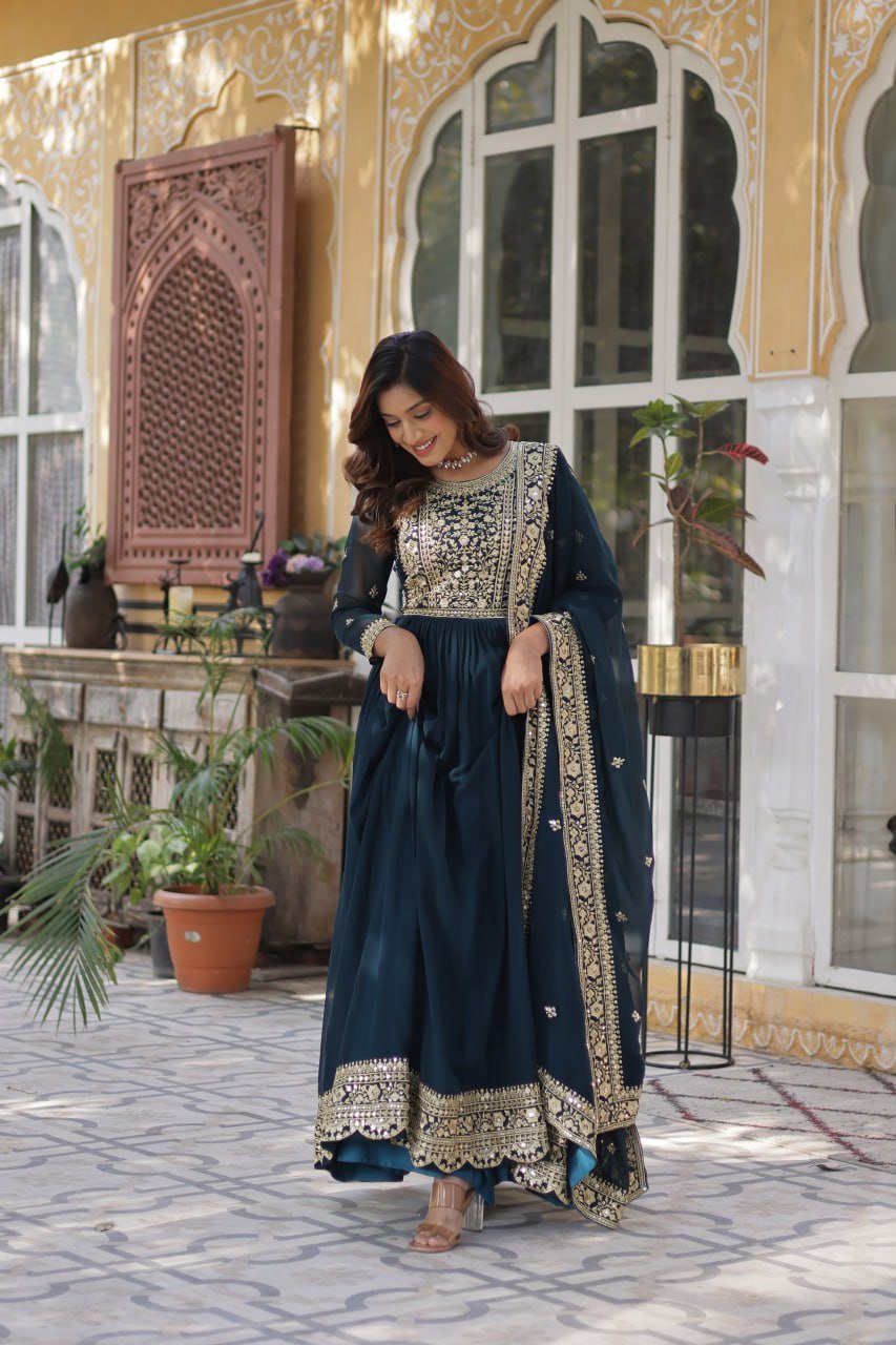 Women's Plush Plum Velvet Anarkali Gown with Heavy Gold Zari & Sequin Embroidery – Great for Weddings & Grand Festivities - Image 8