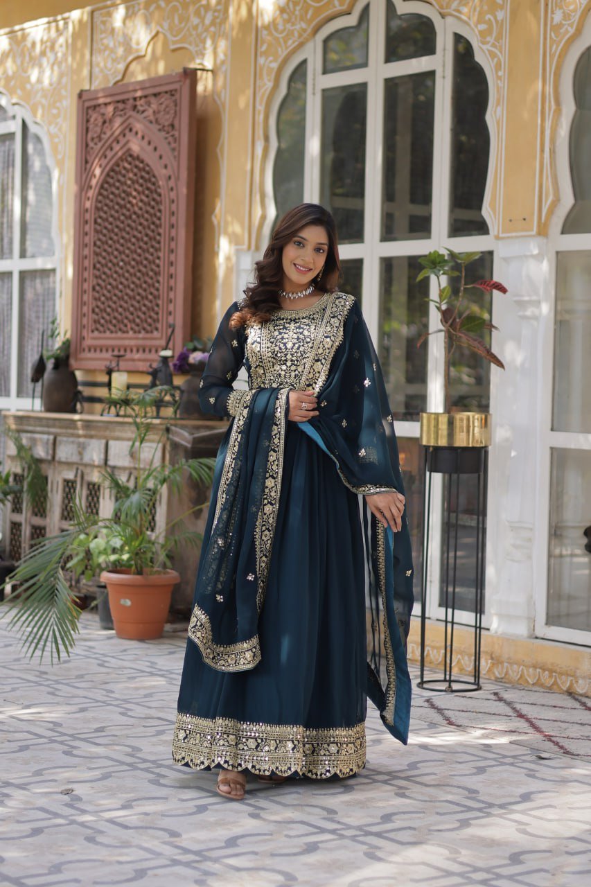 Women's Plush Plum Velvet Anarkali Gown with Heavy Gold Zari & Sequin Embroidery – Great for Weddings & Grand Festivities - Image 11