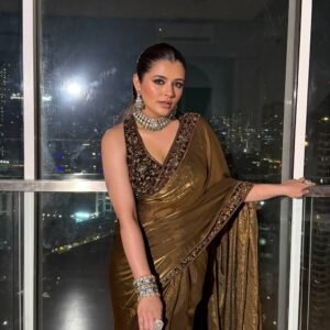 Women's Premium Olive-Gold Silk Saree with Heavily Adorned Blouse & Border – Perfect for Evening, Wedding & Reception Wear