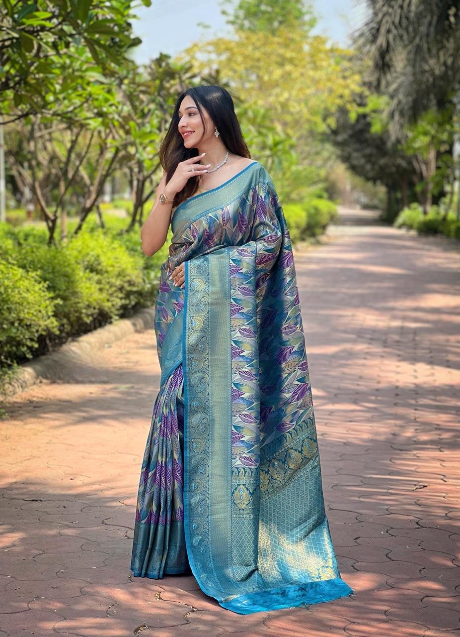 Women's Plush Pista Green & Pink Art Silk Saree with Fine Leaf Weave & Broad Zari Border – Perfect for Festive & Wedding Occasions - Image 14