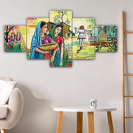 Set Of 5 Rajasthani Village Lady Scenery Framed Wall Painting For Home Decoration , Wall Decoration, Living Room ,With A Surprise Present Inside ,Big Size Wall Decor.(125 X 60 CM ) TL2 - Image 4