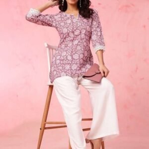 Women's Rayon Floral Print Straight Short Kurti Set