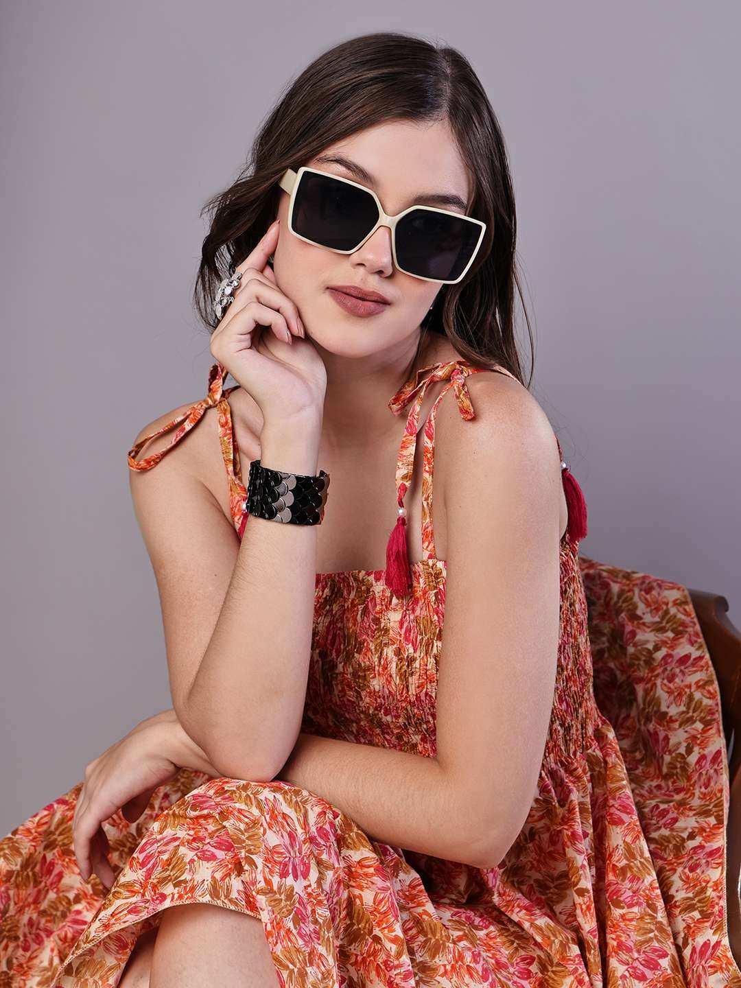 Women's MultiColor Floral Print Cotton Handkerchief Hem Dress Midi Dresses - Image 4