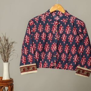 Hand-Crafted Block Print Cotton for Ladies ? Ethnic Floral Print Top with Long Sleeves