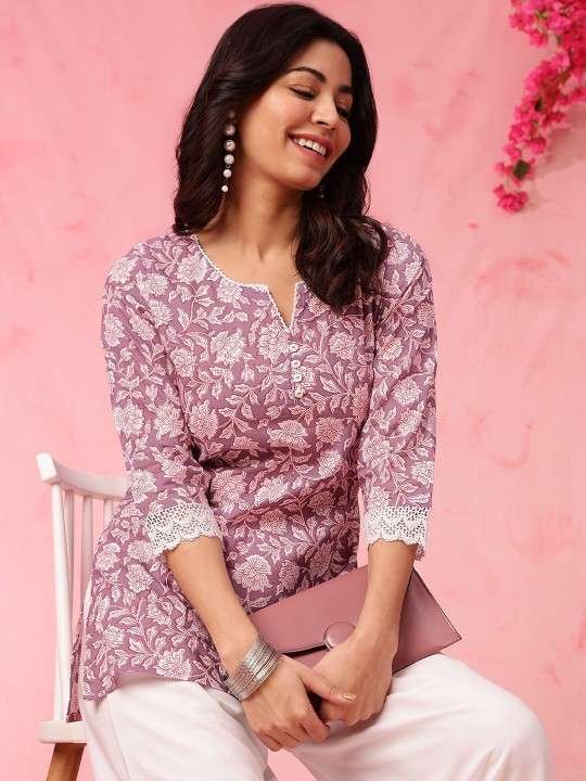 Women's Rayon Floral Print Straight Short Kurti Set - Image 5
