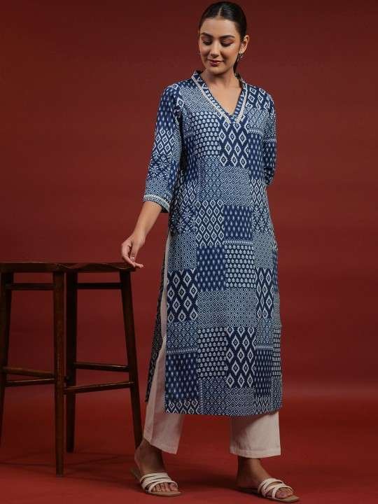 Women's Rayon Print Straight Kurti With Pant Set
