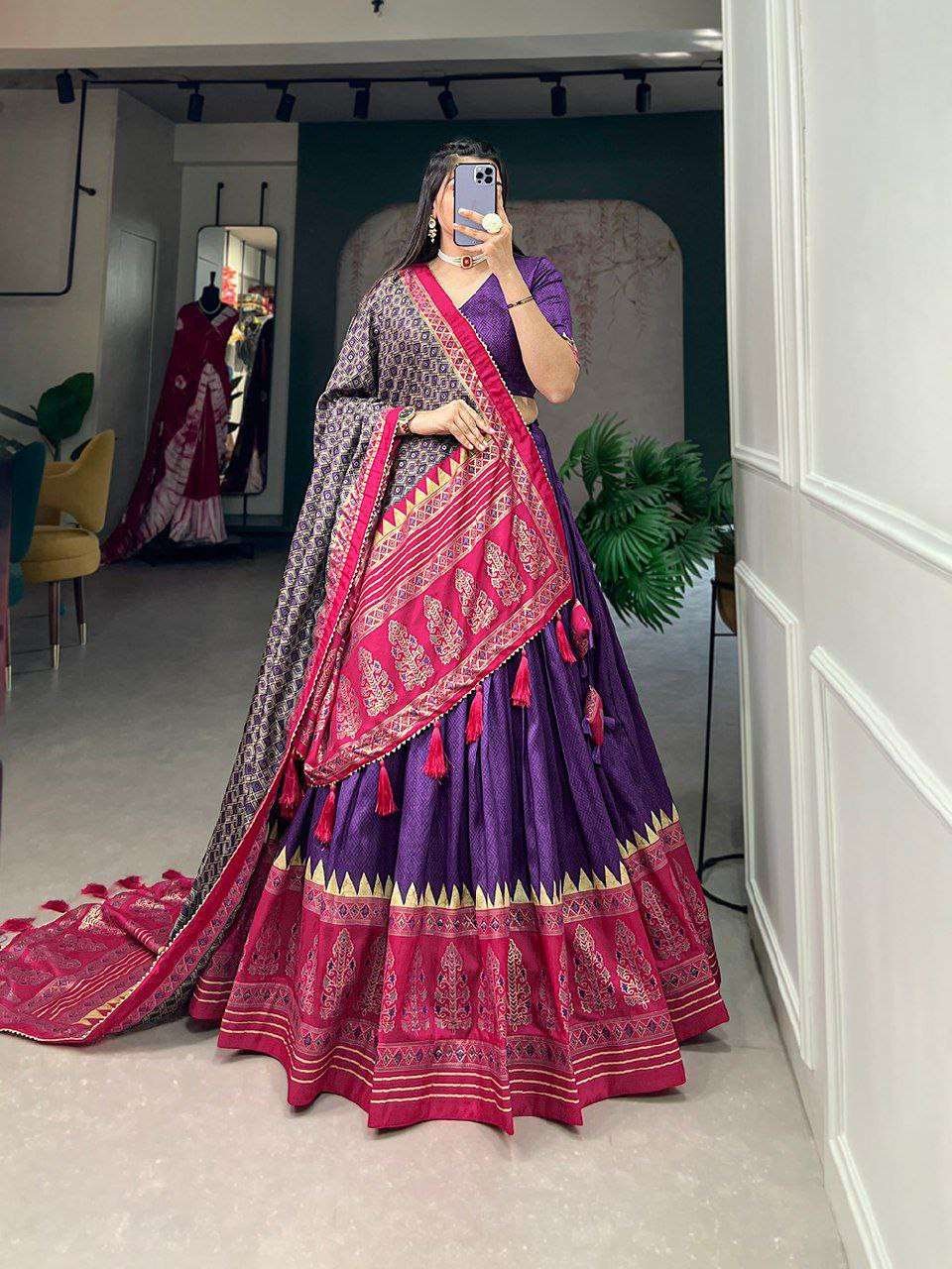 Women's Stitched Ethnic Lehenga Choli with Zari Border & Contrast Dupatta - Image 4